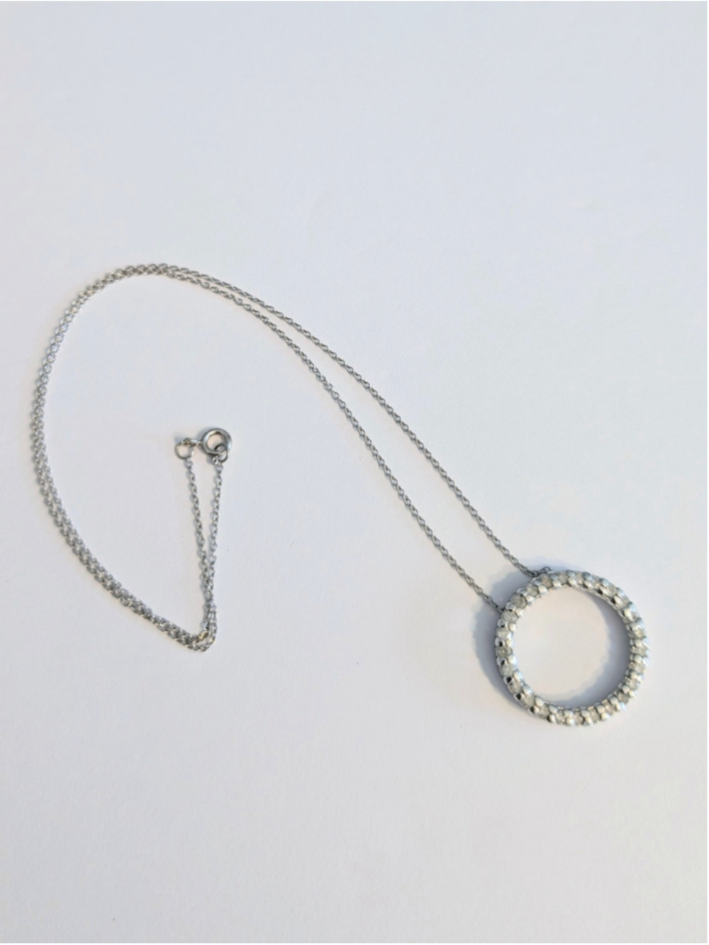 Sterling Silver 925 Pavé CZ Eternity Circle Pendant Necklace EUC